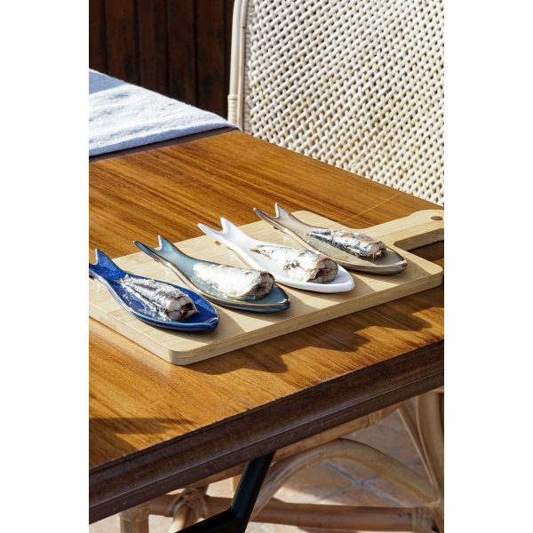 Appetizer Set Home ESPRIT Blue Green Navy Blue Bamboo Porcelain Mediterranean Fish 36 x 18 x 1,3 cm 5 Pieces Fashion