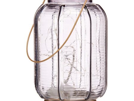 LED Lantern Stripes Grey Golden Glass (13,5 x 22 x 13,5 cm) Fashion