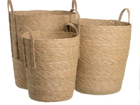 Set of Baskets Natural Rushes 42 x 42 x 48 cm (3 Pieces) Cheap