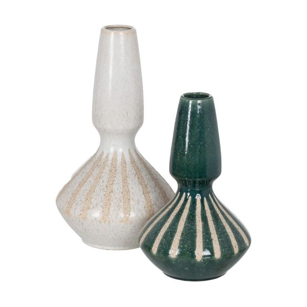 Vase White Green Ceramic 19,3 x 19,3 x 31,2 cm For Sale