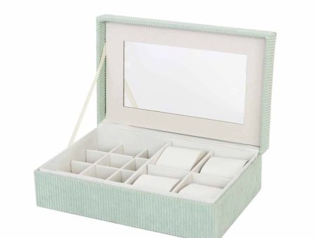 Jewelry box Versa Green Polyester Cardboard Mirror 16 x 7,8 x 25 cm Online Sale