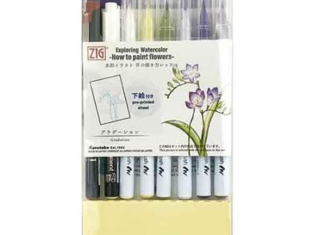 Kuretake Floral Watercolor Markers and Coloring Sheet Set Fashion