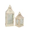 Lantern set Romimex White Metal Glass 2 Pieces on Sale