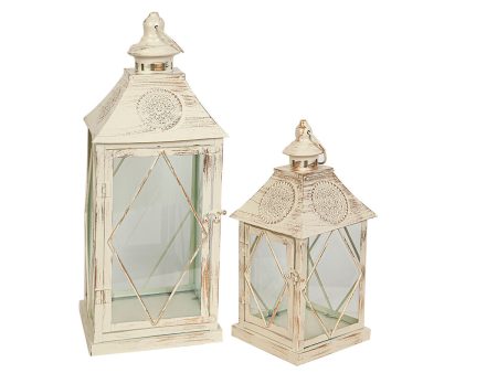 Lantern set Romimex White Metal Glass 2 Pieces on Sale