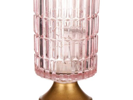 LED Lantern Stripes Pink Golden Glass (10,7 x 18 x 10,7 cm) For Cheap