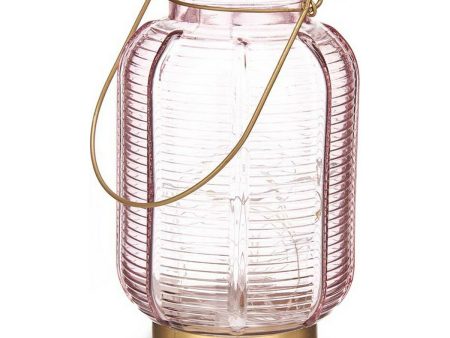 LED Lantern Stripes Pink Golden Glass (13,5 x 22 x 13,5 cm) Sale