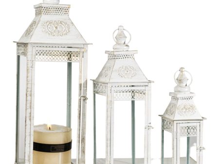 Lantern set Romimex White Metal Glass 23 x 68 x 23 cm 3 Pieces Discount