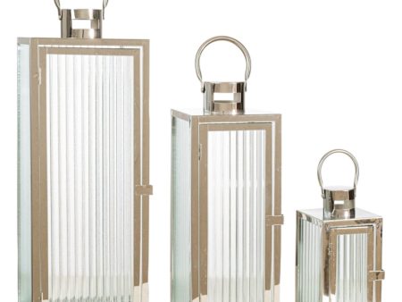 Lantern set Romimex Silver Metal Glass 18 x 49 x 18 cm 3 Pieces Cheap