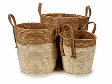 Set of Baskets Brown Natural Straw (2 Units) Online Sale