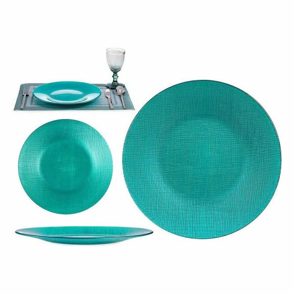 Flat Plate Turquoise Glass 27,5 x 2 x 27,5 cm (6 Units) Online