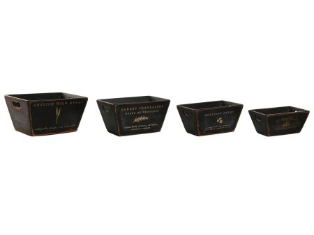 Storage boxes Home ESPRIT Black Fir wood 34 x 26 x 18 cm 4 Pieces For Sale