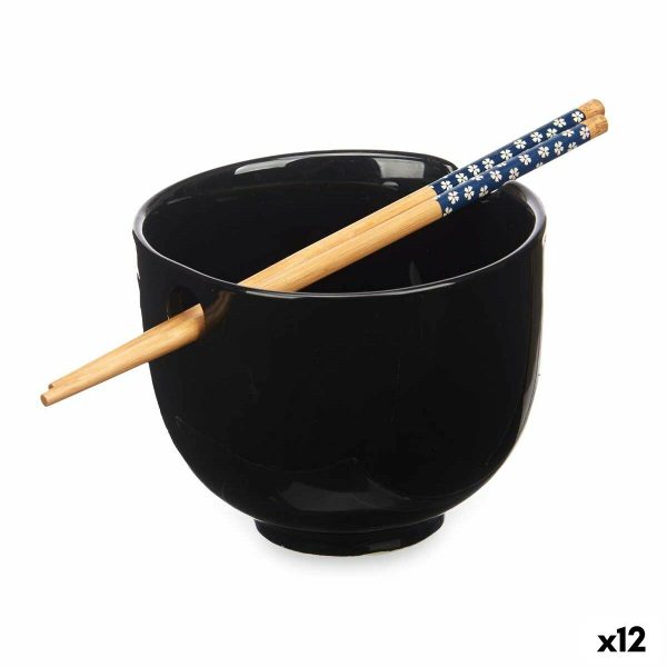 Bowl Black Bamboo 24 x 10,7 x 13,3 cm Toothpicks asiatico oriental (12 Units) For Cheap