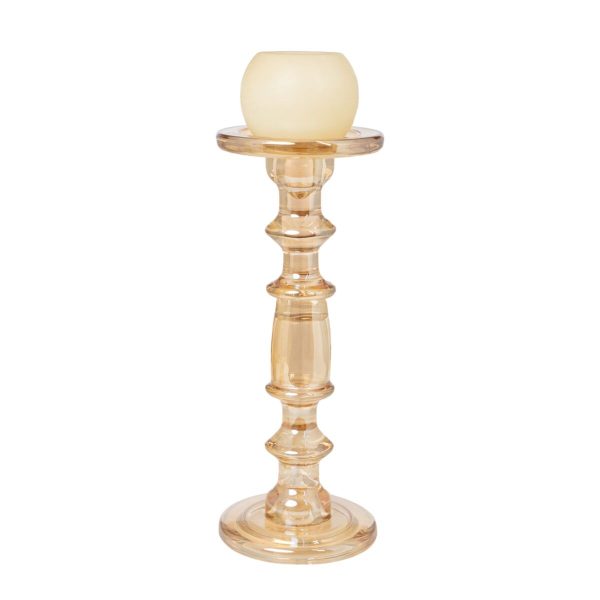 Candleholder Romimex Golden Glass 13 x 35 x 13 cm For Sale