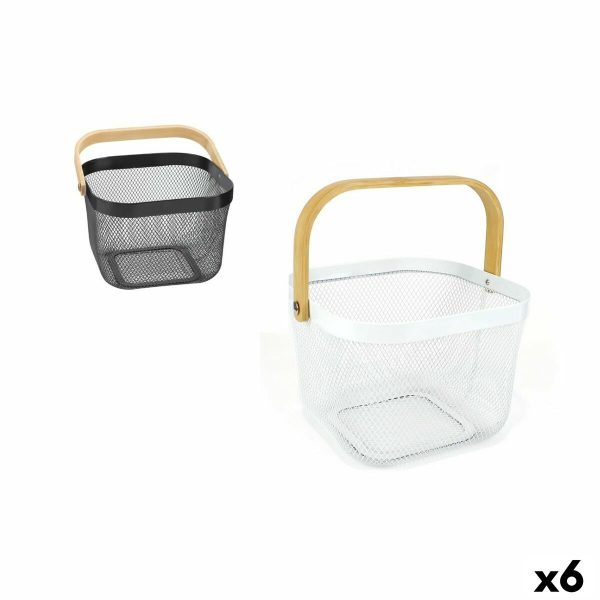 Multi-purpose basket Confortime Metal Wood 25 x 26 x 18 cm (6 Units) on Sale