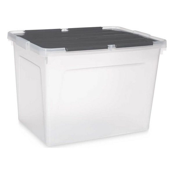 Storage Box with Lid 48 L Transparent Anthracite (6 Units) Cheap