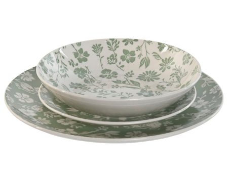 Dinnerware Set Home ESPRIT White Green Porcelain Floral 27 x 27 x 2 cm 18 Pieces For Sale