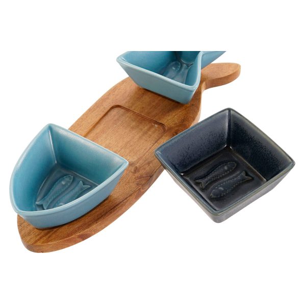 Appetizer Set Home ESPRIT Blue Navy Blue Porcelain Acacia Fish Mediterranean 28 x 9,7 x 1,3 cm 4 Pieces Online now