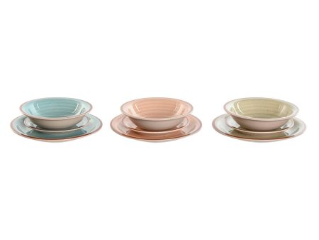 Dinnerware Set Home ESPRIT Blue Green Multicolour Pink Amber Stoneware 26,5 x 26,5 x 3 cm 27,5 x 27,5 x 3 cm 18 Pieces Fashion