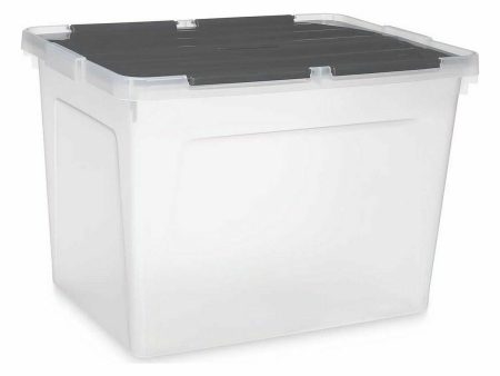 Storage Box with Lid 48 L Transparent Anthracite (6 Units) Cheap