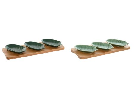 Appetizer Set Home ESPRIT Green Dark green Bamboo Porcelain Tropical 4 Pieces 28,4 x 10,5 x 3 cm (2 Units) Online Sale